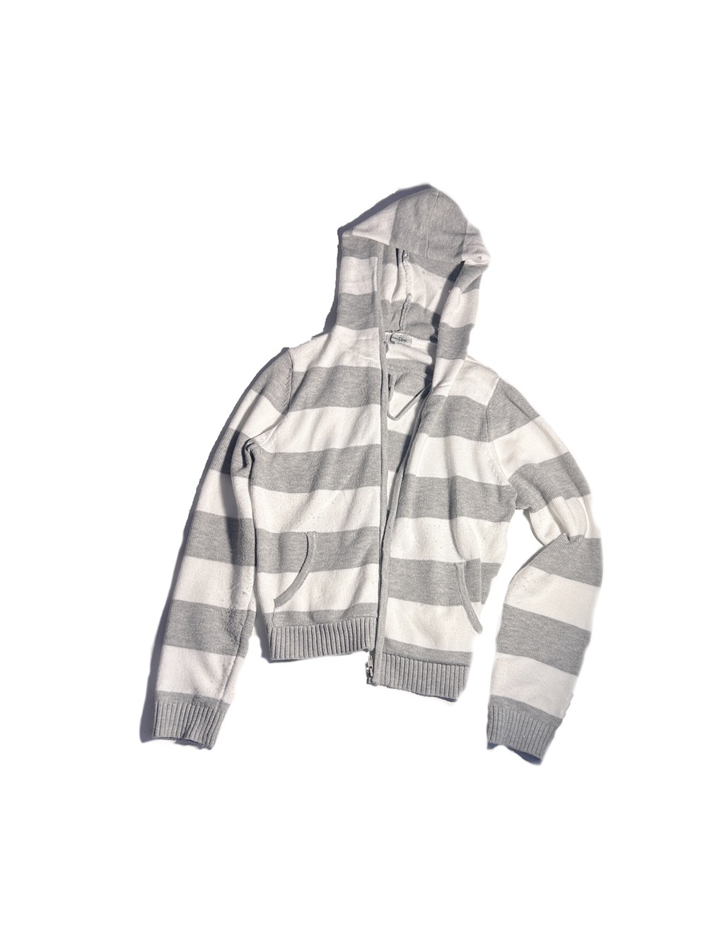 Striped Hooded Zip Sweater Vest in Gray & White